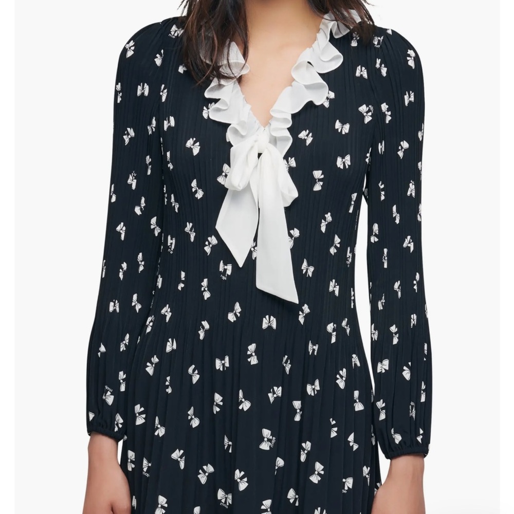 MAJE Rockale Bow Print Tie Neck Long Sleeve Dress